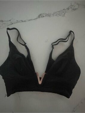 Victoria's Secret Black Plunge Bralette with Rose-Gold V Accent